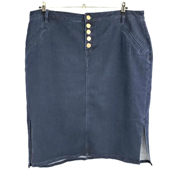 Eloquii Elements Denim Skirt Size 20 Blue Button-Front Pockets Side Slit - Picture 2 of 7